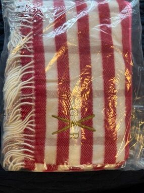 Mark & Graham Red and White Striped Holiday Throw with Gold Embroidered Accent